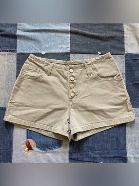 no boundaries Vintage Button Fly Mini Shorts Sage Green 90s Mid Rise Size 7